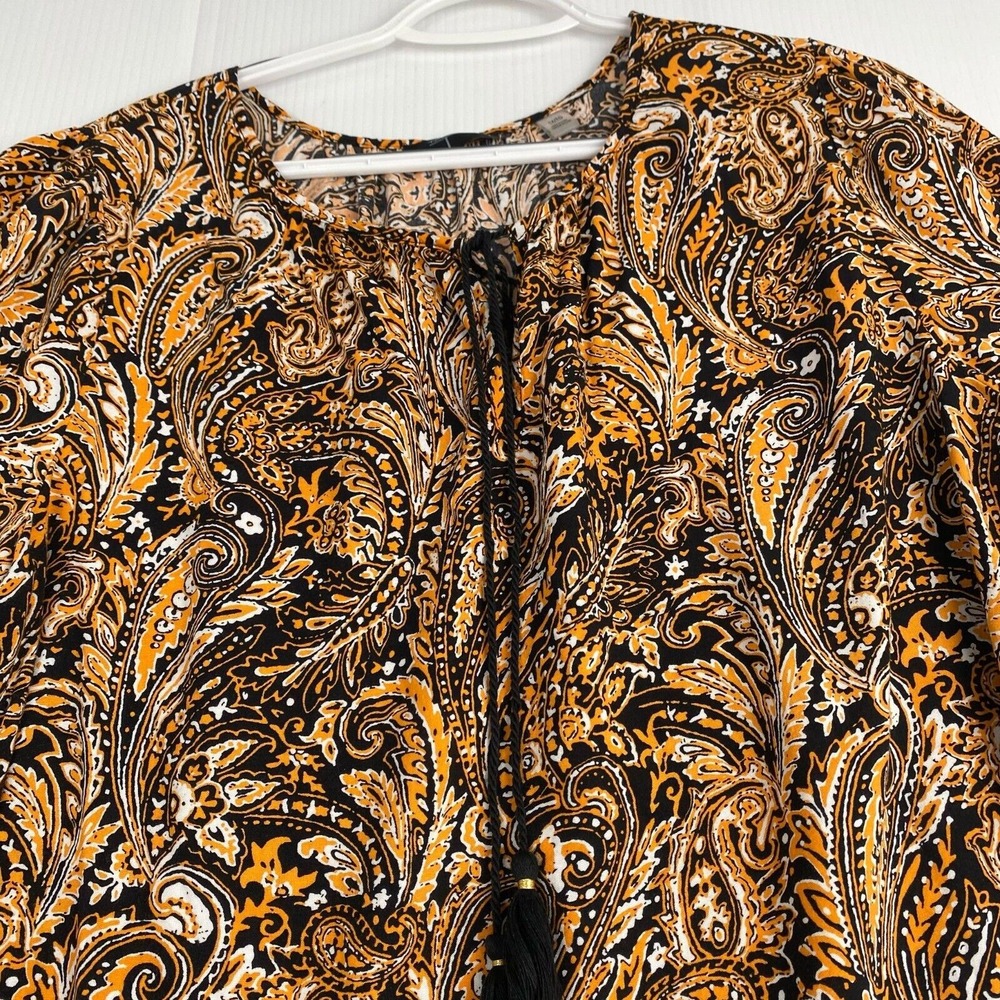 Tahari Women's Floral Blouse, Size 1X/1G 3/4 Sleeve Crew Neck Drawstring,Spring - Picture 6 of 13